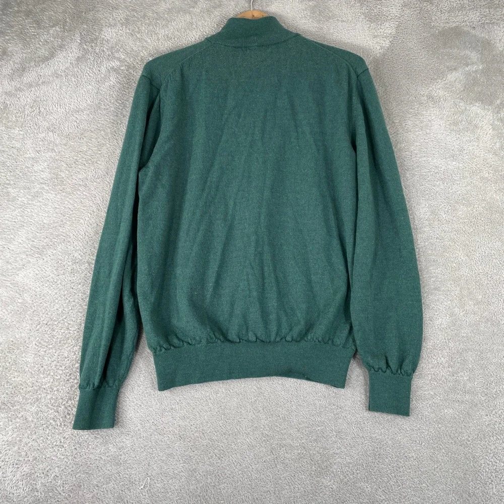 Collars & Co. Sweater Mens Large Green Australian Merino Wool Quarter Zip Knit